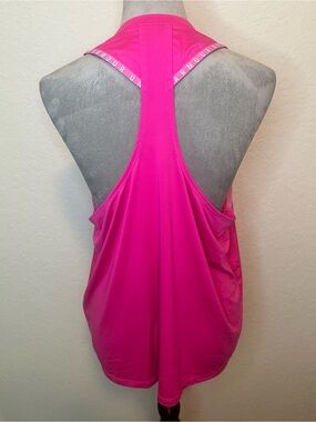 Under Armour Pink Racerback Tank Top XL Logo Strap Loose Fit Athletic Women’s